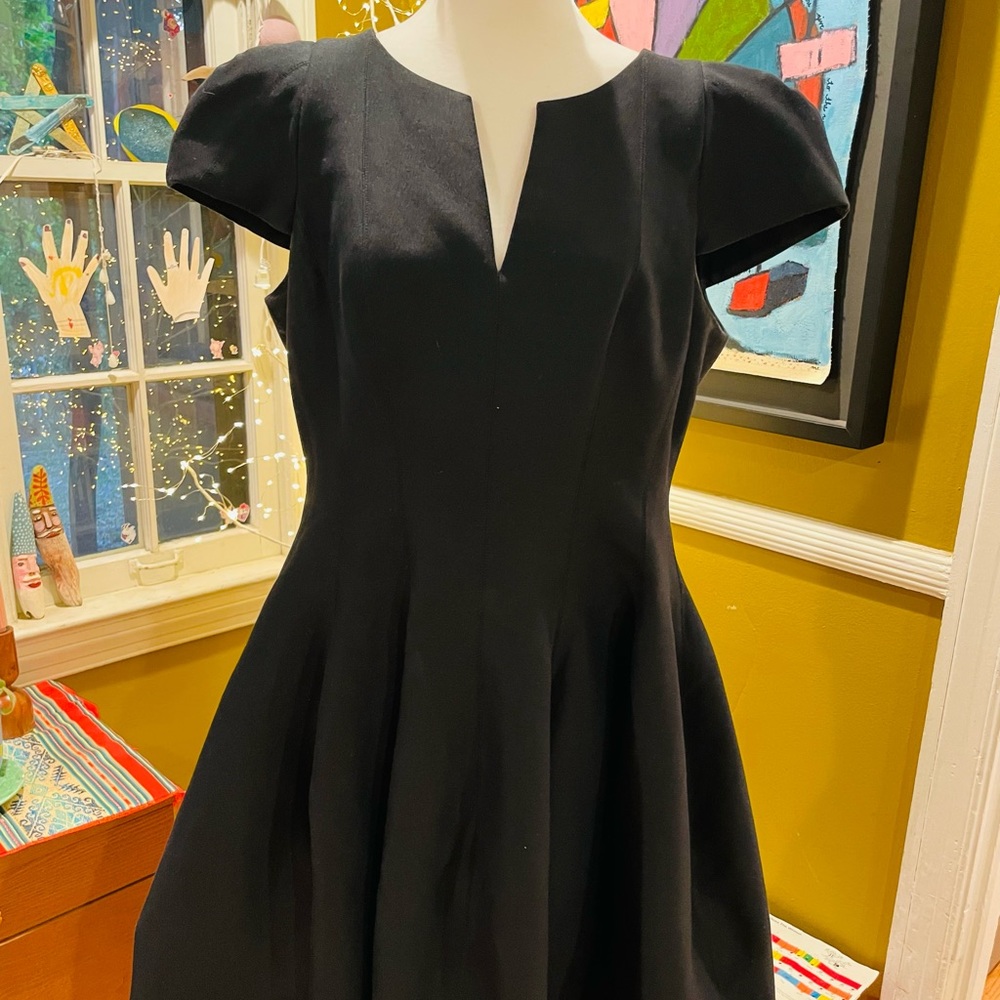 Gently Used Halston Black Structural Cocktail Dress, Size 14.